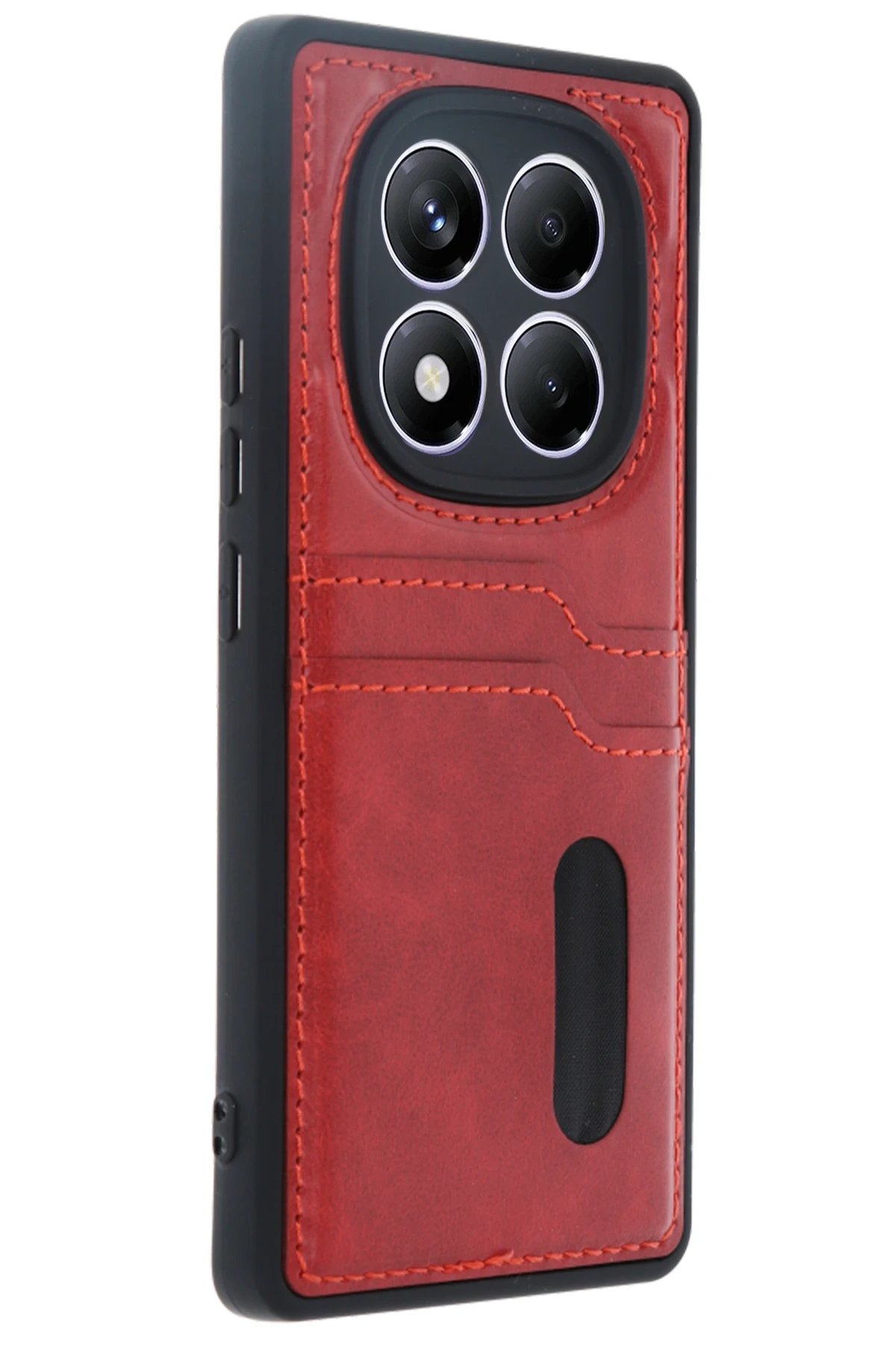 Newface Xiaomi Redmi Note 14 Pro 4G Kılıf Sara Kartvizitli Deri Kılıf - Kırmızı