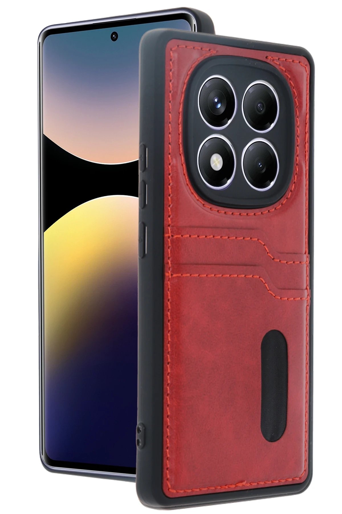 Newface Xiaomi Redmi Note 14 Pro 4G Kılıf Sara Kartvizitli Deri Kılıf - Kırmızı