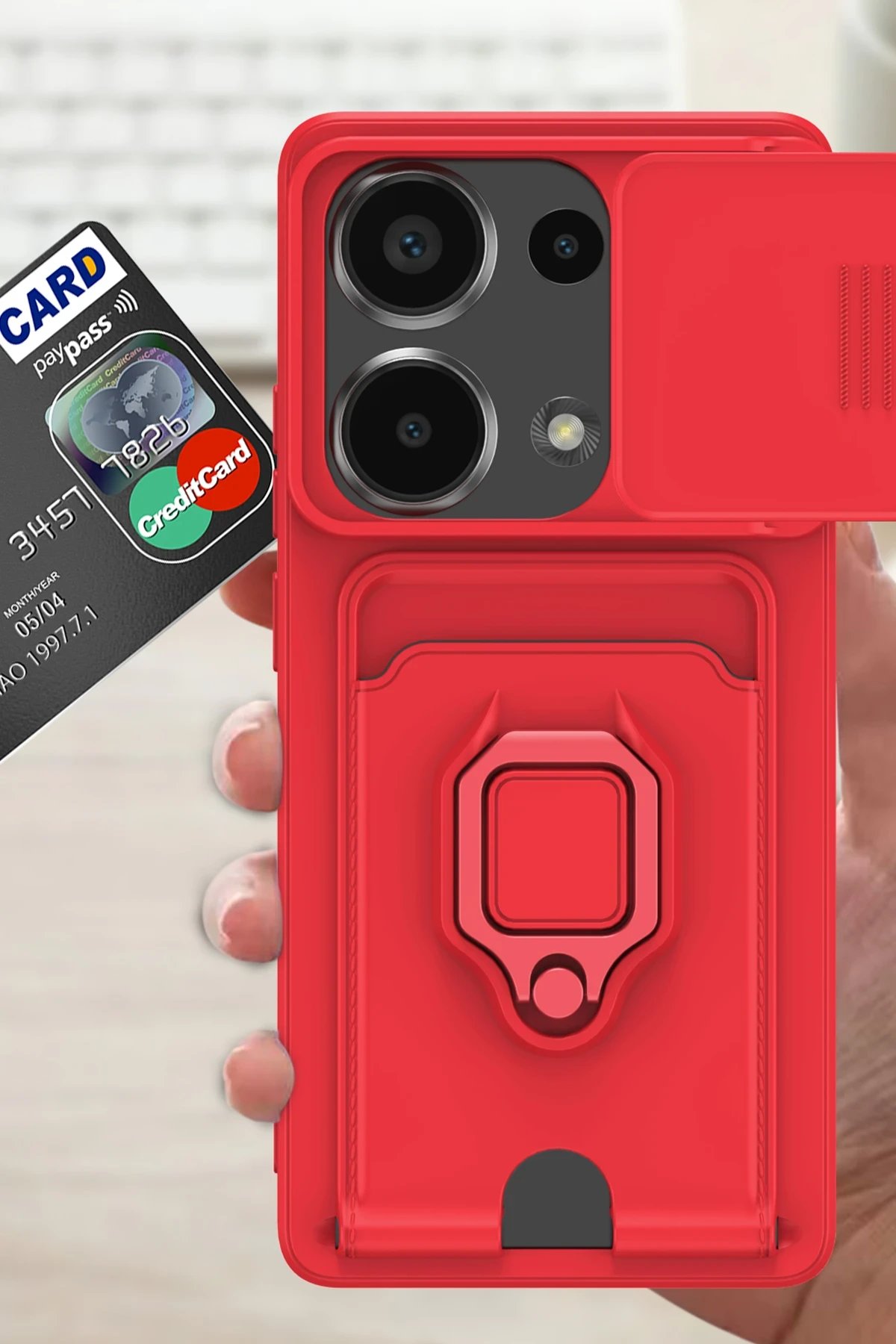 Newface Xiaomi Redmi Note 13 Pro 4G Kılıf Zuma Kartvizitli Yüzüklü Silikon - Siyah