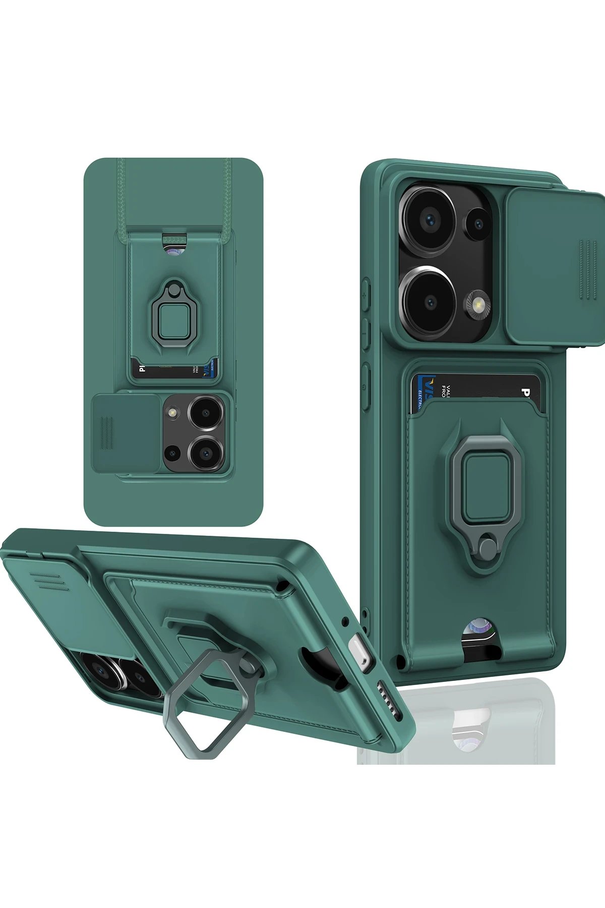 Newface Xiaomi Redmi Note 13 Pro 4G Kılıf Zuma Kartvizitli Yüzüklü Silikon - Yeşil