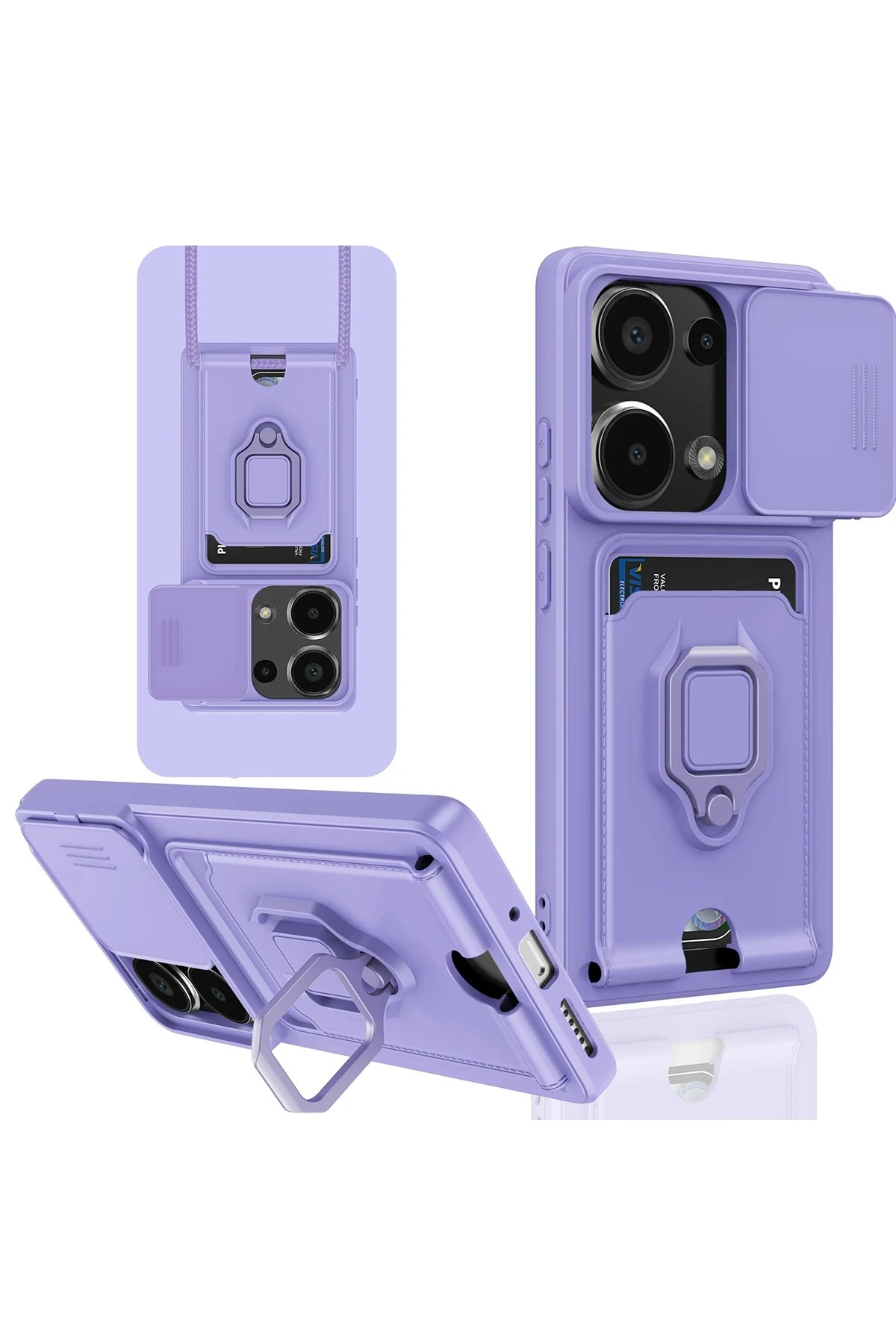 Newface Xiaomi Redmi Note 13 Pro 4G Kılıf Zuma Kartvizitli Yüzüklü Silikon - Lila