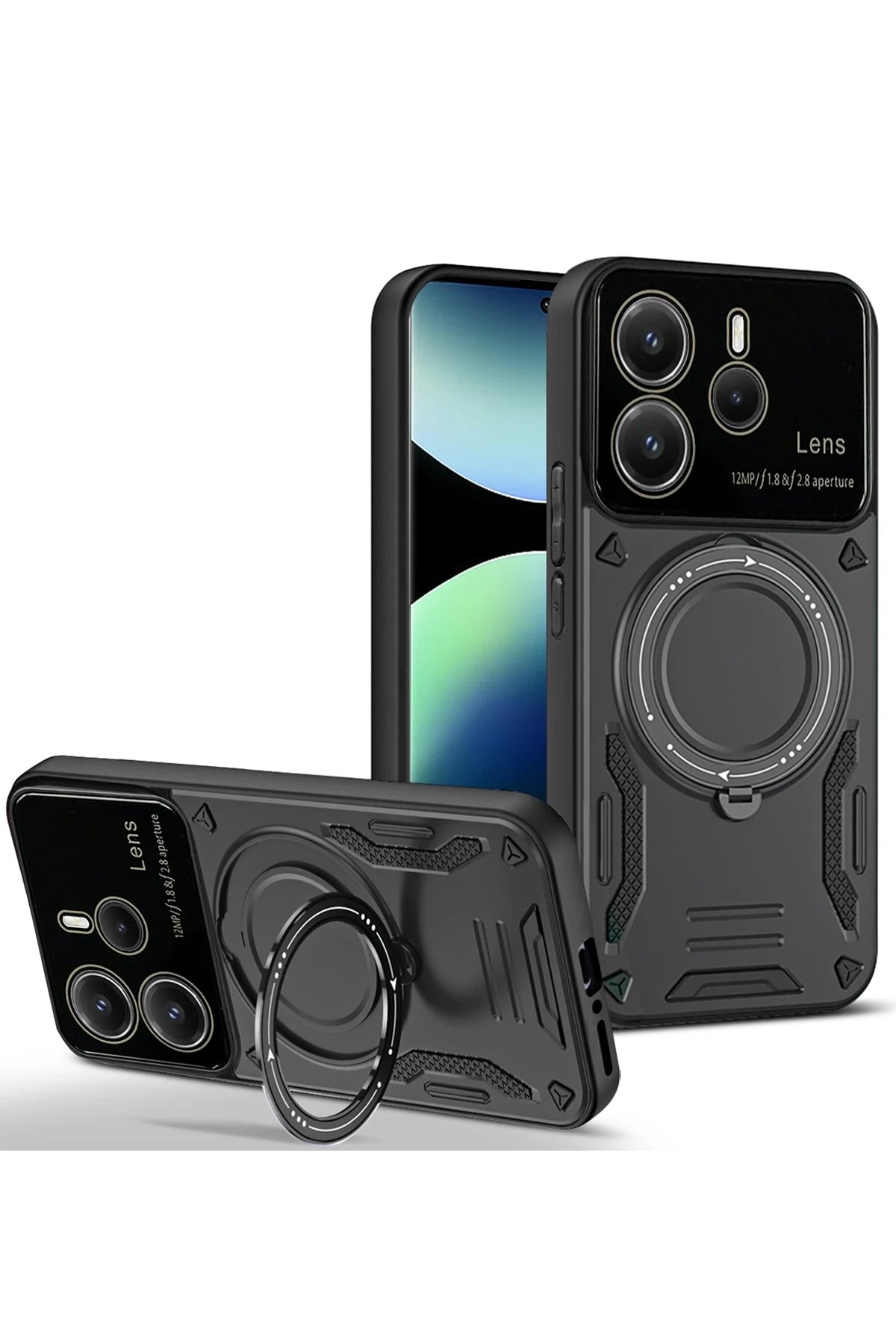 Newface Xiaomi Redmi Note 14 4G Kılıf Joy Lens Standlı Kapak - Siyah