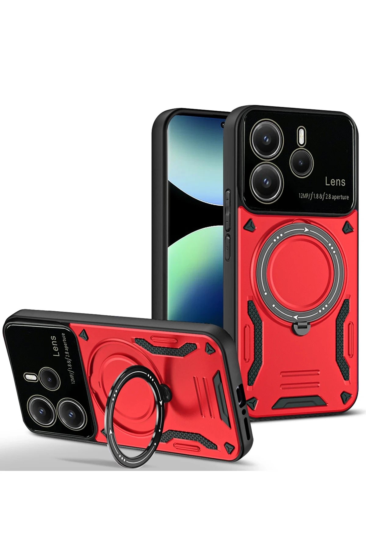 Newface Xiaomi Redmi Note 14 4G Kılıf Joy Lens Standlı Kapak - Kırmızı