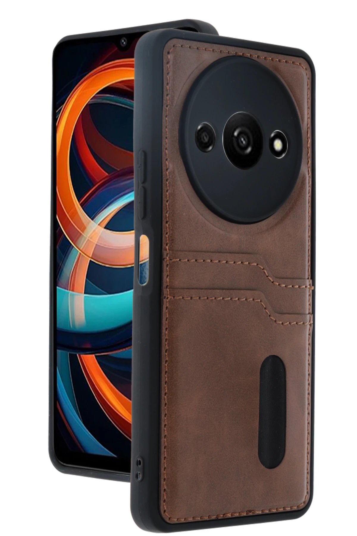 Newface Xiaomi Redmi A3 4G Kılıf Sara Kartvizitli Deri Kılıf - Taba