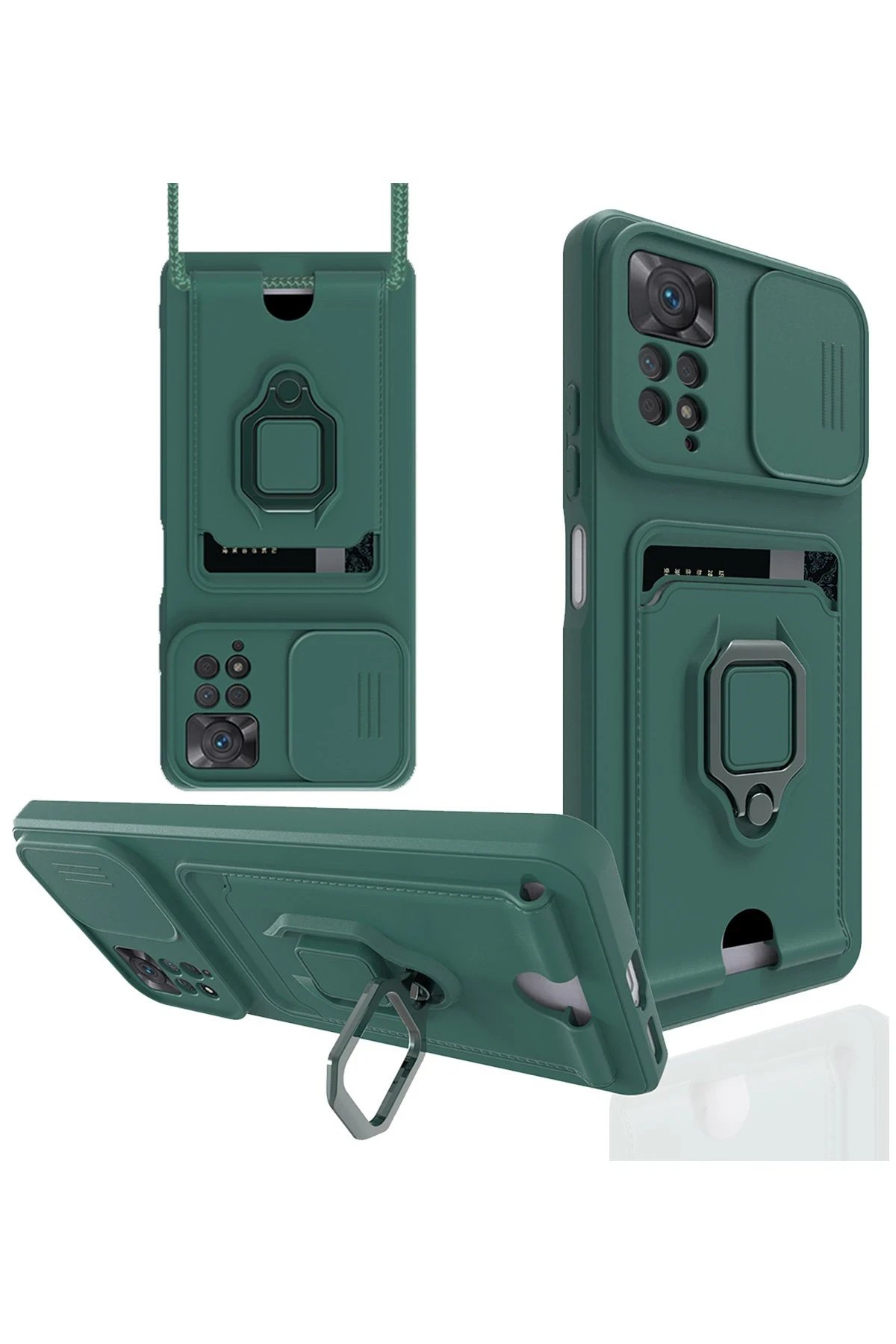 Newface Xiaomi Redmi Note 12 Pro 4G Kılıf Zuma Kartvizitli Yüzüklü Silikon - Yeşil