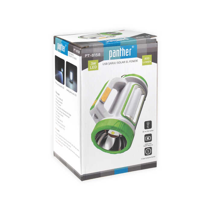 PT-8158 SOLAR USB ŞARJLI EL FENERİ