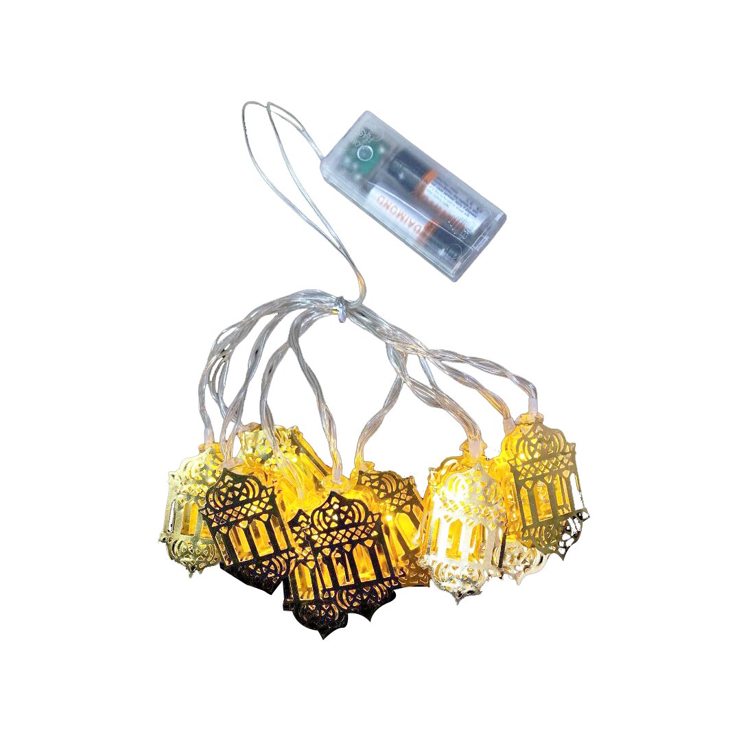 RAMAZAN KANDİLİ MODEL=10PCS   GOLD METAL   PİLLİ  DEKORATİF LED IŞIK - LAMBA  2MT KABLO