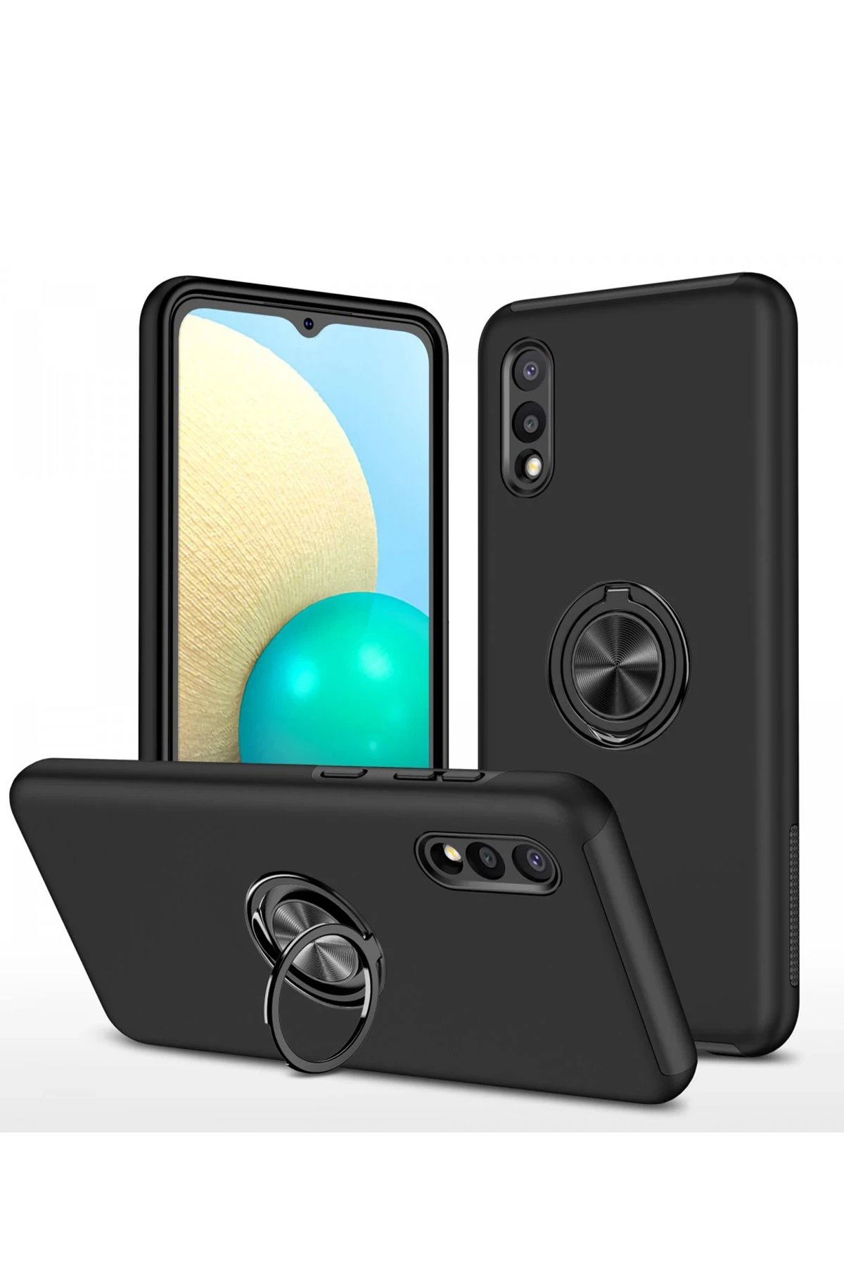 Samsung Galaxy A02 Kılıf Elit Yüzüklü Kapak - Siyah