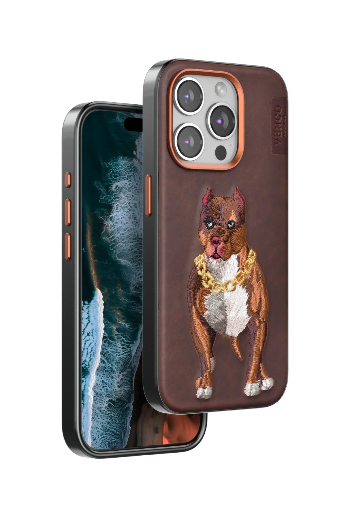 Venco iPhone 14 Pro Max Perma Desenli Kapak - Kahverengi