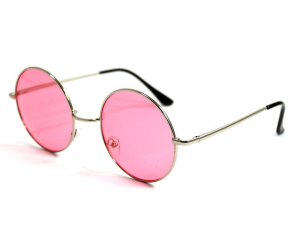 Yuvarlak Cam John Lennon Tarzı Hippi Gümüş Çerçeveli Pembe Gözlük