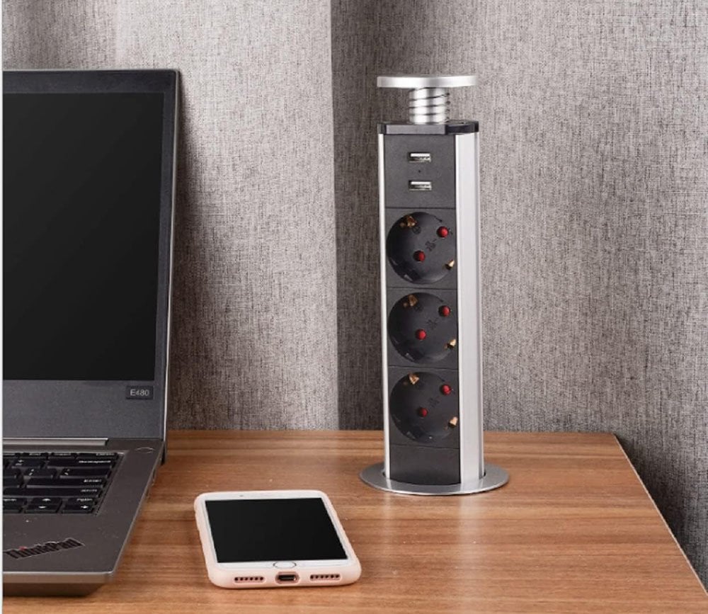 Vea VE-24062 Üçlü 1.5 Metre Kablolu İki USB’li 60mm Masaüstü Priz