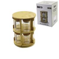 10 PCS YUVARLAK - DÖNER STANDLI CAM - BAMBU KAPAK TUZLUK - BAHARATLIK BAMBU STAND