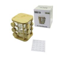 12PCS KARE DÖNER STANDLI CAM - BAMBU KAPAK TUZLUK - BAHARATLIK BAMBU STAND