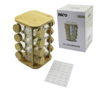 16PCS KARE - DÖNER STANDLI CAM - BAMBU KAPAK TUZLUK - BAHARATLIK BAMBU STAND
