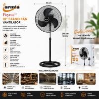 18 İNÇ SANAYİ VANTİLATÖR  3 METAL KANAT: ÇAP:56CM - Y: 140CM - 3 KADEME HIZ   80W