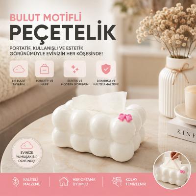 19X12.5X8.5CM BEYAZ YAYLI MASAÜSTÜ BUBBLE DEKORATİF BULUT PEÇETELİK
