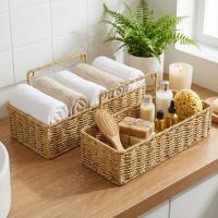 2’li Duvar Askılı Plastik Rattan Organizer – Dikdörtgen Hasır Görünümlü Mutfak Raf Sepeti, Banyo ve Ev İçi Düzenleme Ünitesi