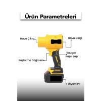 21V Kablosuz Hava Üfleyici | 32.000RPM Turbo Fan, 12.000mAh Batarya, Bahçe &amp; Araç Kurutma / Sarı