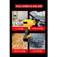 21V Kablosuz Hava Üfleyici | 32.000RPM Turbo Fan, 12.000mAh Batarya, Bahçe &amp; Araç Kurutma / Sarı