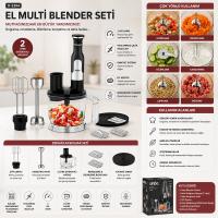 2HIZ AYAR - PASLANMAZ ÇELİK BIÇAK EL MULTİ BLENDER SETİ 2 LT HAZNELİ SHB-7534