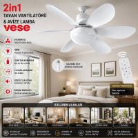 2İN1=TAVAN VANTİLATÖR - AVİZE LAMBA 40W KUMANDALI 6KNAT VNT-005