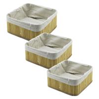 3 BOY KARE BAMBU KENAR ORGANİZER SEPET AHŞAP ALTLIK - BEZLİ 17X17-21X21-26X26CM