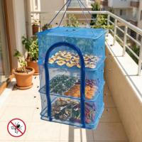 3 Katlı Fermuarlı Sebze Meyve Kurutucu File – 45x45 cm Katlı Askılı Kurutma Filesi (56 cm Uzunluk)