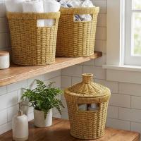 3’lü İç İçe Geçebilen Büyük Plastik Rattan Hasır Sepet Seti-Dayanıklı Çok Amaçlı Ev,Banyo ve Mutfak Düzenleyici