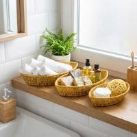 3’lü Kayık Formlu Plastik Rattan Sepet Seti–Hasır Görünümlü Ekmek, Meyve ve Sunum Sepetleri, Çok Amaçlı Masaüstü Organizer