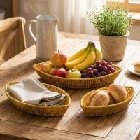 3’lü Kayık Formlu Plastik Rattan Sepet Seti–Hasır Görünümlü Ekmek, Meyve ve Sunum Sepetleri, Çok Amaçlı Masaüstü Organizer