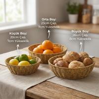3’lü Plastik Rattan Çanak Seti – Hasır Görünümlü İç İçe Geçebilen Sunum ve Düzenleme Kaseleri, Mutfak &amp; Masaüstü Çok Amaçlı Organizer