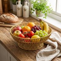 31 cm Plastik Rattan Servis Çanağı – Doğal Hasır Görünümlü Dekoratif Meyve, Ekmek ve Sunum Kasesi