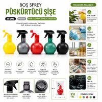 350ML PRİZMA RENKLİ ŞEFFAF TOMBUL - PLASTİK BOŞ SPREY PÜSKÜRTÜCÜ ŞİŞE