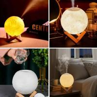 3D Ay Tasarımlı Su Yenilemeli USB Hava Nemlendiricisi – Dokunmatik, 3 Renk Işık Modlu (Gün Işığı / Beyaz / Sarı Işık) Gece Lambası