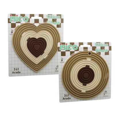 3İN1= BÜTÜN - 3 BOYA AYRILIR   SİLİKON  MAT - NİHALE  KALPLİ=7.7-12.5-19CM   YUVARLAK=7-12.5-19.5CM