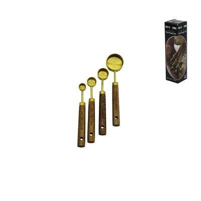 4 PCS GOLD METAL ÖLÇÜ KAŞIK SETİ OTANTİK AĞAÇ KULP 15ML - 5ML - 2.5ML - 1.25ML