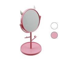 6 İNÇ  - 15CM YUVARLAK - BOYNUZLUTAKI ASKILIKLI MAKYAJ AYNASI RENKLİ PLASTİK TAKILIK SEPETLİ=15CM