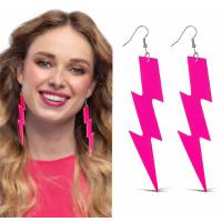 80’ler 90'lar Retro Neon Pembe Şimşek Küpe 10 cm