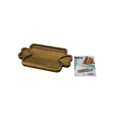 AKASYA DİKDÖRTGEN  3 BÖLMELİ=2İN1 KALP KULP - BÖLME + 1 AHŞAP BAMBU SERVİS SUNUM TEPSİ - TAHTASI  25 X 14 X 1.4CM