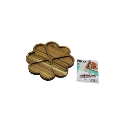 AKASYA YUVARLAK  4 KALP BÖLMELİ  AHŞAP SERVİS SUNUM TEPSİ - TAHTASI  21 X 1.4CM