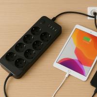 Akım Korumalı Termal Uzatma Kablosu – 8 Priz, 2 USB ve 2 Type-C Girişli, Güçlü Çoklu Priz