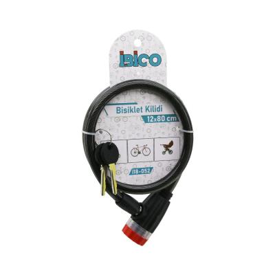 ANAHTARLI ÇEVİRMELİ KİLİT KAPAKLI PLASTİK KAFA BİSİKLET KİLİT ÇELİK TEL SİYAH ŞEFFAF KILIF 12MMX80CM