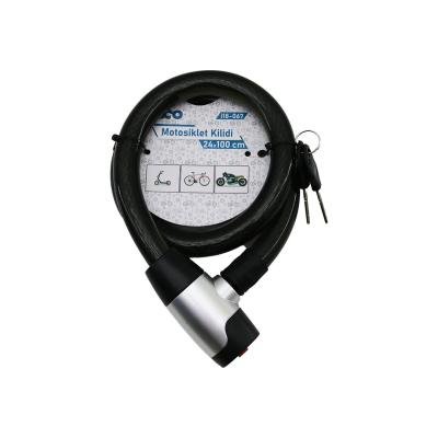 ANAHTARLI METAL KAPLAMA KAFA ÇEK-İT KİLİT KAPAK MOTOR - BİSİKLET KİLİT ÇELİK TEL SİYAH ŞEFFAF KILIF 24MMX100CM