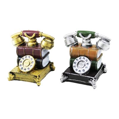 ANKESÖRLÜ TELEFON VİNTAGE DEKORATİF BİBLO - KUMBARA RENKLİ 15.5X15.5X10CM REÇİNE