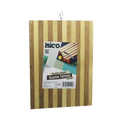 BEYAZ ÇİZGİLİ AHŞAP BAMBU KESİM PANOSU - KESME TAHTASI METAL KULPLU 26 X 36 X 1.4CM