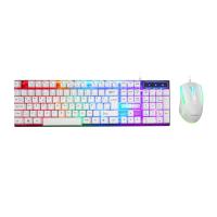 BEYAZ GÖKKUŞAĞI IŞIKLI USB KABLOLU OYUNCU KLAVYE - MOUSE SET