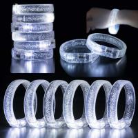 Beyaz-Gümüş Led Işıklı Baskı Yapılabilen Pilli Bileklik Bilezik 1,5 cm Genişlik
