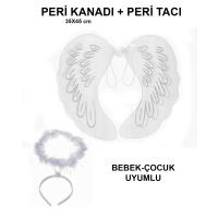 Beyaz Otrişli Dantel Tüllü Peri Kanadı ve Peri Tacı Seti 45x40 cm