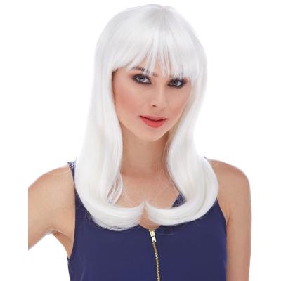 Beyaz Renk Uzun Düz Parti Peruğu