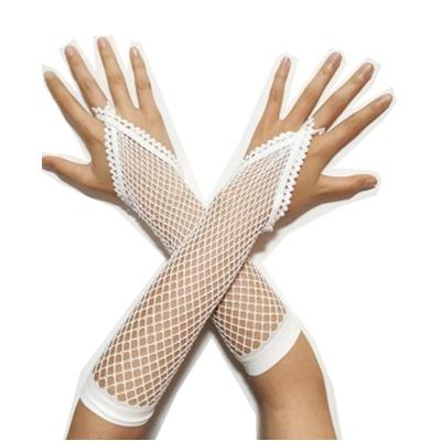 Beyaz Renk Parmak Arası File Örgü Eldiven 26 cm